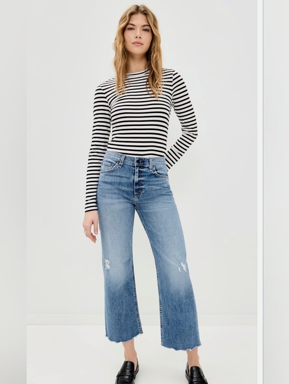 NWOT!! ASKKNY(28), Women's Crop Wide Leg Jeans- Distressed Light Blue "Trestles"